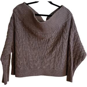 Express Sweater Jumper Women XL Brown Wool Cable Knit Cropped Boxy Dark Academia